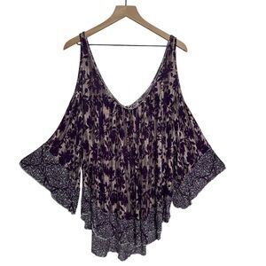 Free People Cold Shoulder Peasant Top Medium Purple Boho Cottagecore Flowy Y2K